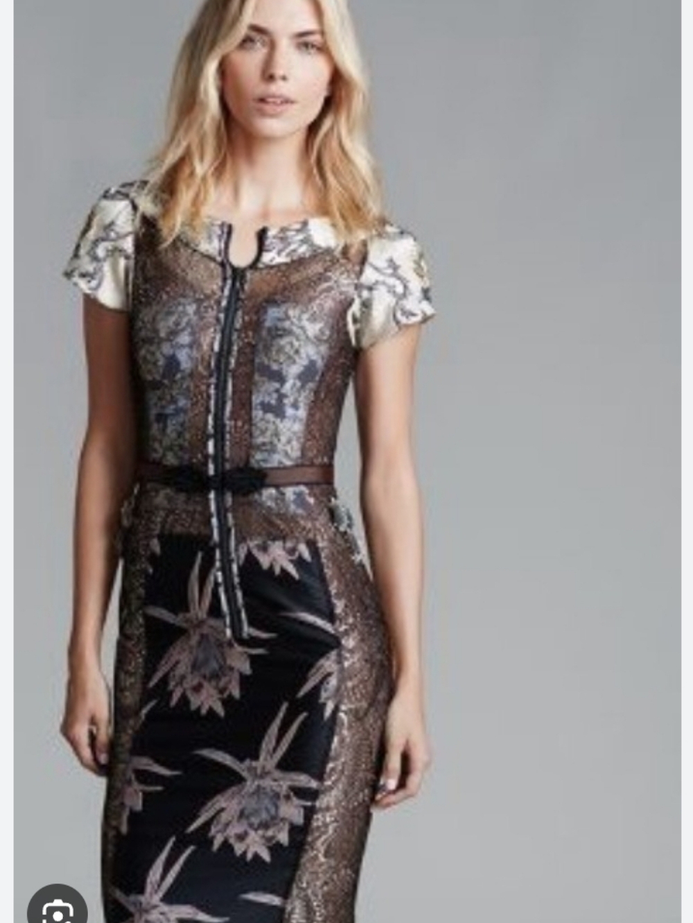 Anthropologie Byron Lars Floral Mixed-Print Midi Dress in Black and Cream - Picture 7 of 8